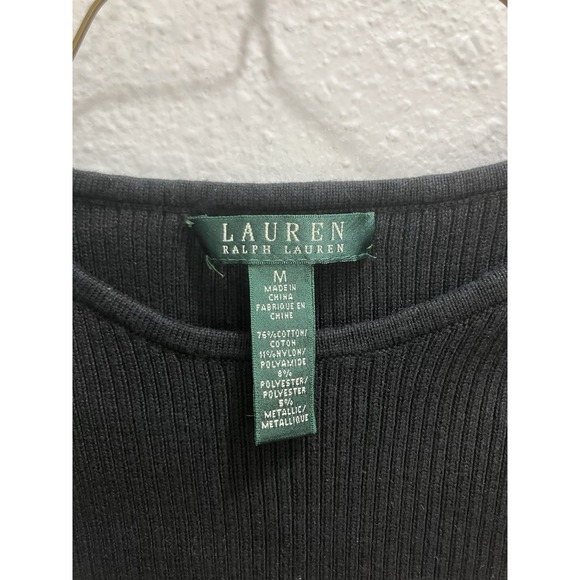 Lauren Ralph Lauren Preppy Sweater Womens Medium Classic Black Gold Stripe - Picture 4 of 14